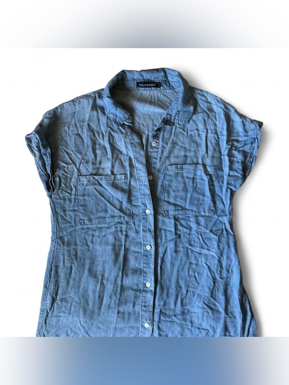 Blue Button-Front Short Sleeve Shirt